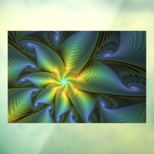 Abstrakter Stern, Shiny Blue Green Golden Fraktal Fensteraufkleber