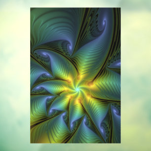 Abstrakter Stern, Shiny Blue Green Golden Fraktal Fensteraufkleber