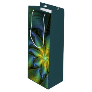 Abstrakter Stern, Shiny Blue Green Golden Fraktal Geschenktüte Für Weinflaschen