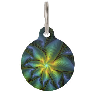 Abstrakter Stern, Shiny Blue Green Golden Fraktal Haustiermarke