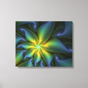 Abstrakter Stern, Shiny Blue Green Golden Fraktal Leinwanddruck