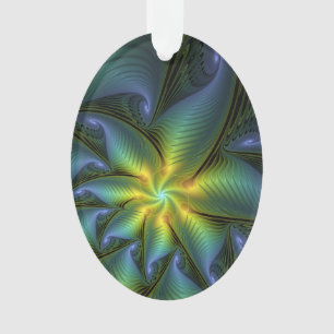 Abstrakter Stern, Shiny Blue Green Golden Fraktal Ornament