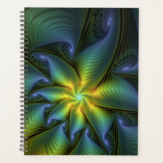 Abstrakter Stern, Shiny Blue Green Golden Fraktal  Planer (Vorderseite)