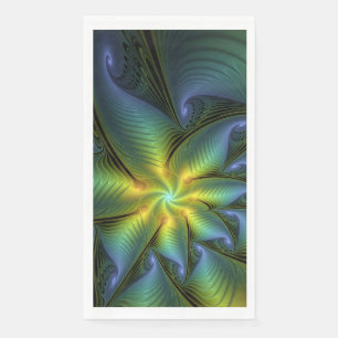 Abstrakter Stern, Shiny Blue Green Golden Fraktal  Serviette