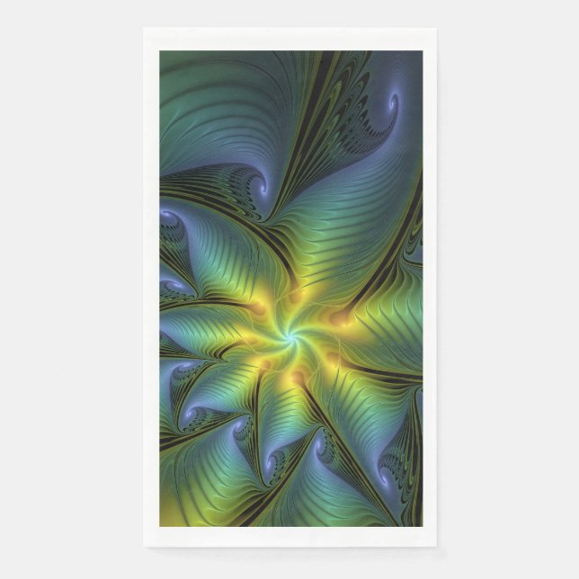 Abstrakter Stern, Shiny Blue Green Golden Fraktal  Serviette (Vorderseite)
