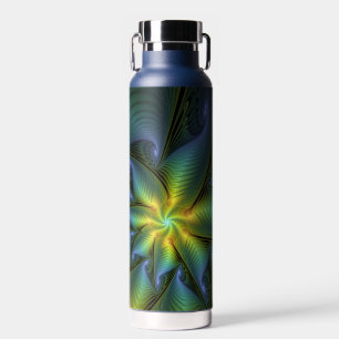 Abstrakter Stern, Shiny Blue Green Golden Fraktal  Trinkflasche