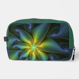 Abstrakter Stern, Shiny Blue Green Golden Fraktal Waschbeutel