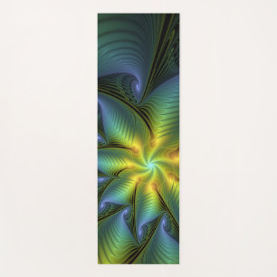Abstrakter Stern, Shiny Blue Green Golden Fraktal Yogamatte