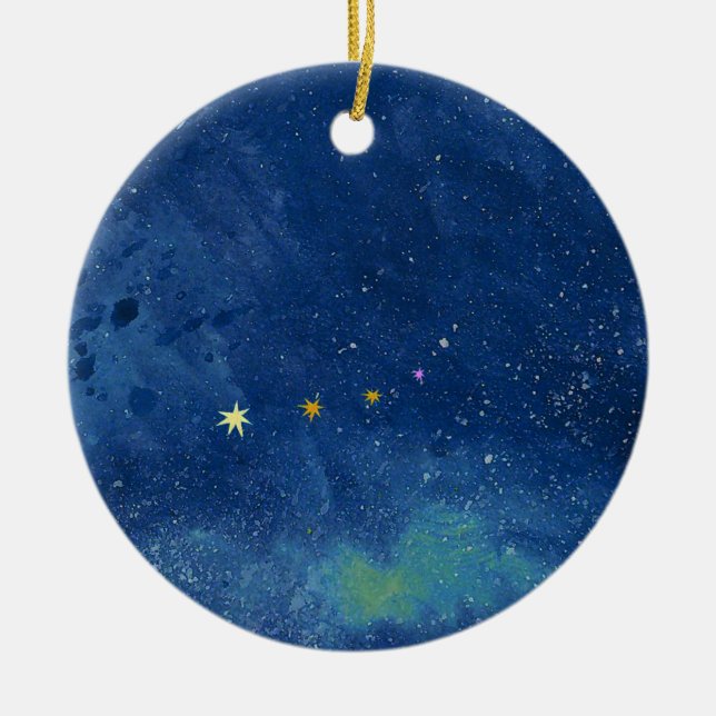 Abstrakter Sternenhimmel Wasserfarbnebel Keramik Ornament (Vorne)