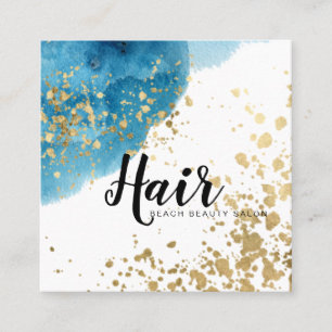 *~* abstrakter Strandblauer Watercolor-GoldGlitzer Quadratische Visitenkarte