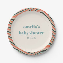 Abstrakter Streifen Aqua Peach Custom Baby Dusche Pappteller