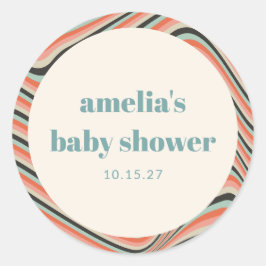 Abstrakter Streifen Aqua Peach Custom Baby Dusche Runder Aufkleber