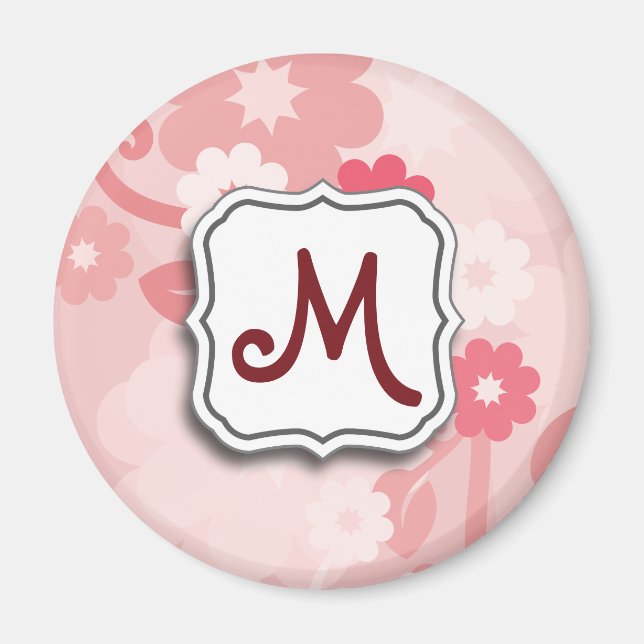 Abstrakter Strudel-Blumenrosa mit Monogramm Magnet (Vorne)