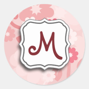 Abstrakter Strudel-Blumenrosa mit Monogramm Runder Aufkleber