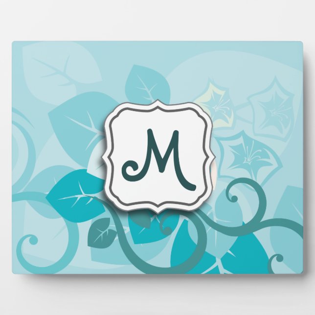 Abstrakter Strudel-Blumentürkis mit Monogramm Fotoplatte (Vorderseite)