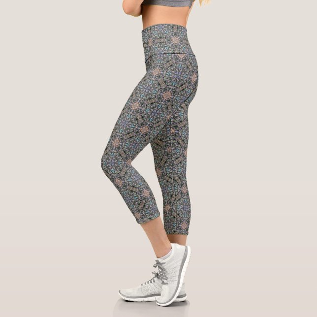 Abstrakter Sukkulargarten Rosette Trellis Muster Capri Leggings (Links)