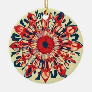 Abstrakter SUN FLOWER - rot blau + dein Backgr. Keramik Ornament