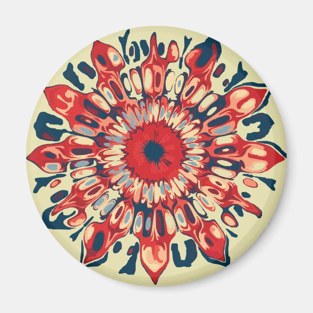 Abstrakter SUN FLOWER - rot blau + dein Backgr. Magnet (Vorne)