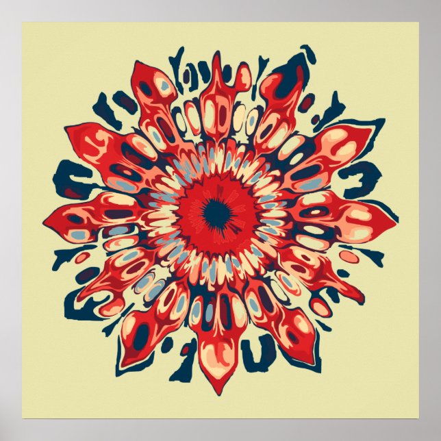 Abstrakter SUN FLOWER - rot blau + dein Backgr. Poster (Vorne)