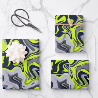 Abstrakter Swirl von Grün, Grau und Schwarz Geschenkpapier Set