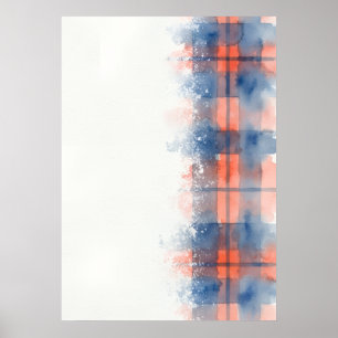 Abstrakter Tartan-Poster in Blau und Korallenrot Poster