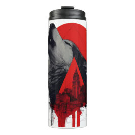 Abstrakter Trash Polka Heulender Wolf Thermobecher Thermosbecher