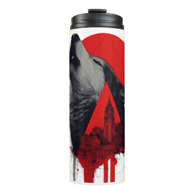 Abstrakter Trash Polka Heulender Wolf Thermobecher Thermosbecher (Vorderseite)
