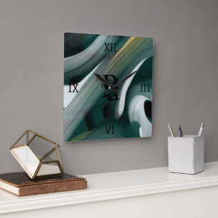 Abstrakter Trend der Wall-Uhr Innendekoration Grün Quadratische Wanduhr