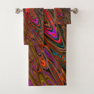 Abstrakter Trippy Orange und Magenta Schmetterling Badhandtuch Set