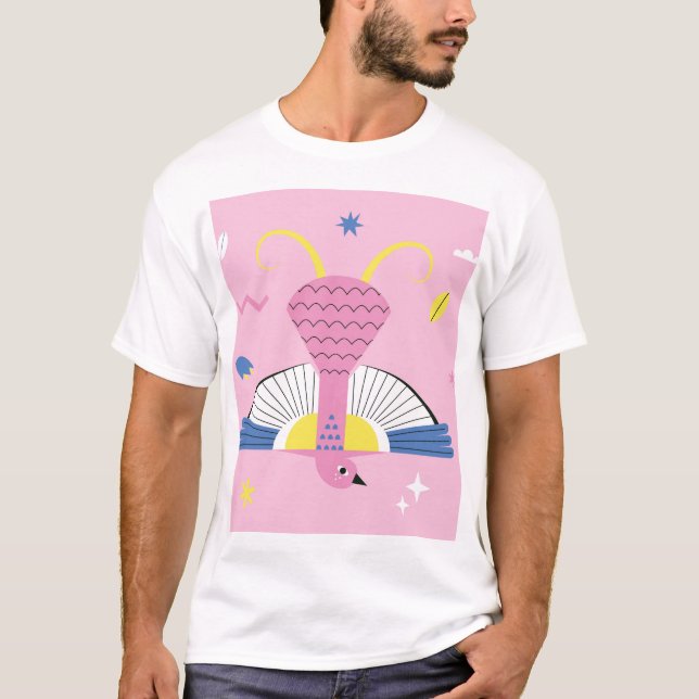 Abstrakter Tropenvogel: Vintag hell. T-Shirt (Vorderseite)