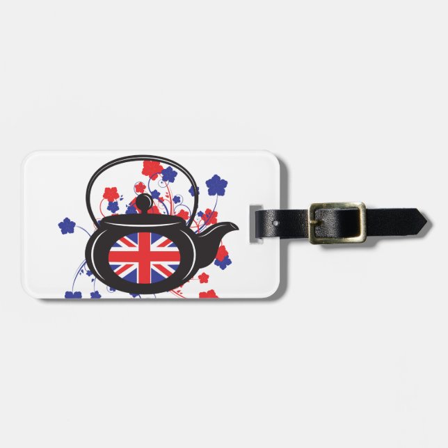 Abstrakter UK Teapot Gepäckanhänger mit Ledergurt (Vorderseite horizontal)