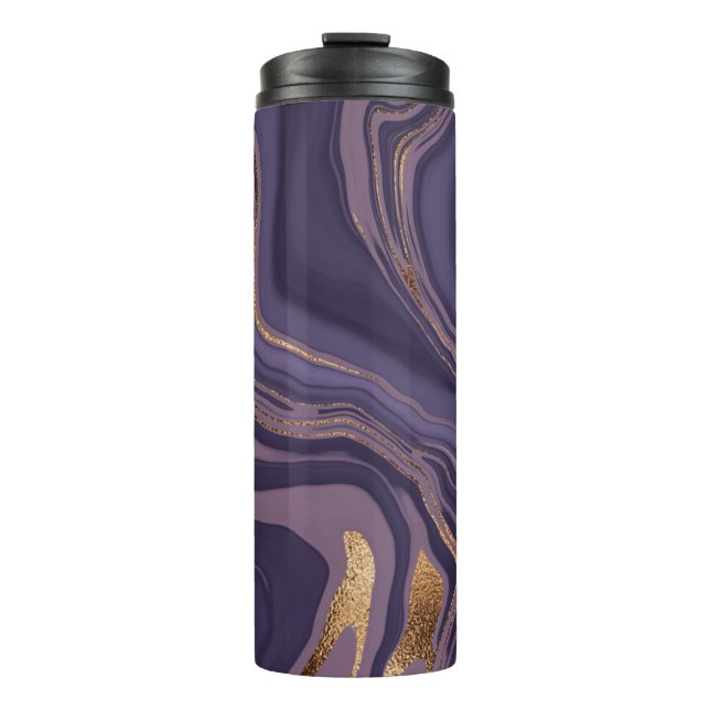 Abstrakter violetter Marmor mit Gold Thermosbecher (Vorderseite)