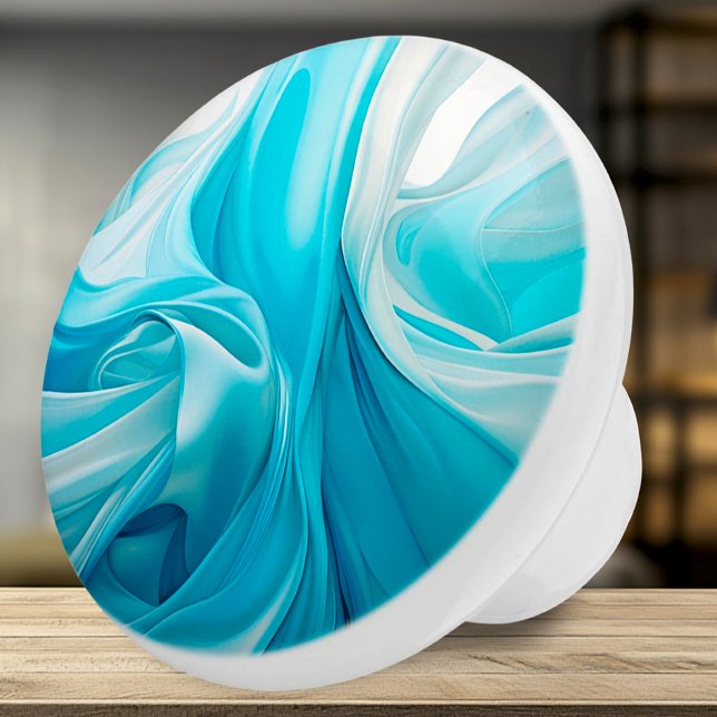 Abstrakter, von Stoff Inspiriert Blauer Keramik Kn Keramikknauf (Ceramic Knob - Artistic Blue Flowing Silky Fabric - Decor Accent for Any Room)