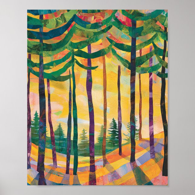 Abstrakter Wald Sonnenuntergang Plakatwand Kunst,  Poster (Vorne)
