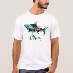 Abstrakter Wasserfarben-Türkis-Tintentropf & Gold- T-Shirt