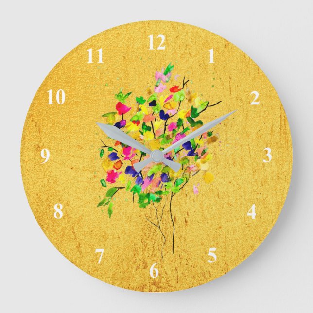 Abstrakter, wasserfarbener Baum Große Wanduhr (Vorderseite)