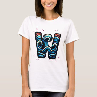 Abstrakter Wavy Letter "W" T-Shirt