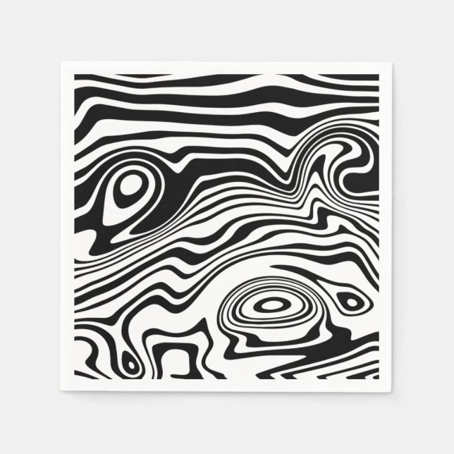 Abstrakter Wavy Strip Schwarz-weißer Napkins Serviette (Vorderseite)