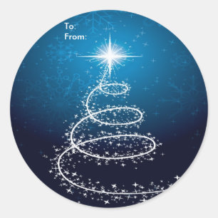 Abstrakter Weihnachtsbaum auf Blue Stickers-Gift T Runder Aufkleber