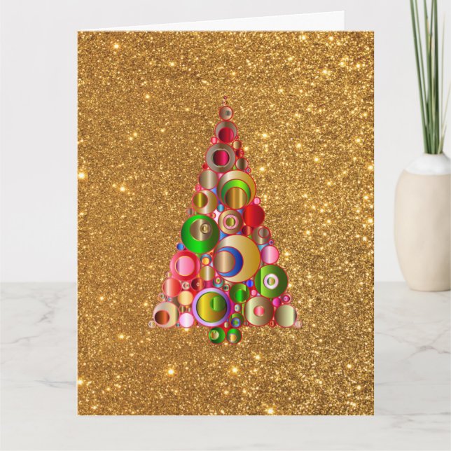 Abstrakter Weihnachtsbaum auf Gold Glitzer Karte (Vorderseite)