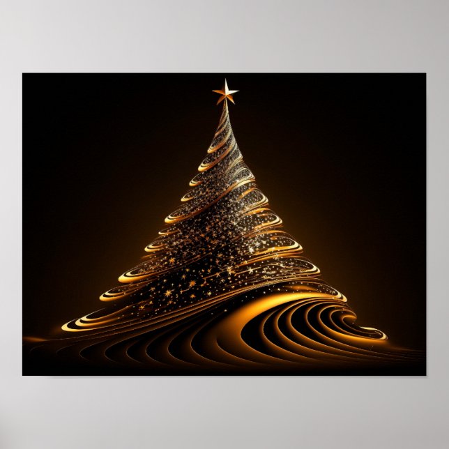 Abstrakter Weihnachtsbaum aus goldenen Linien Poster (Vorne)