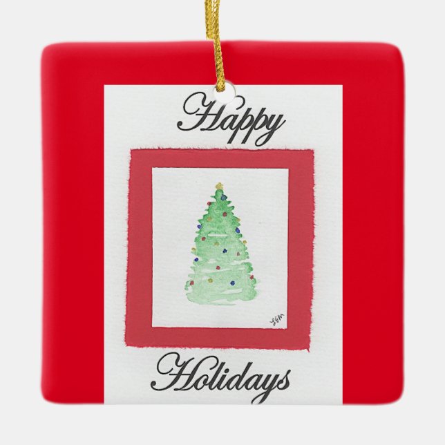 Abstrakter Weihnachtsbaum glückliche Ferien Keramikornament (Vorderseite)