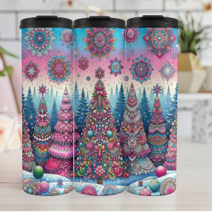 Abstrakter Weihnachtsbaum im Schnee Thermosbecher