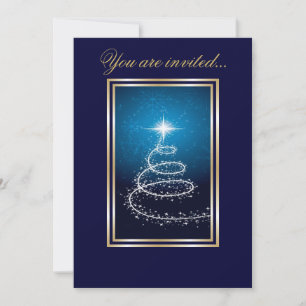 Abstrakter Weihnachtsbaum leuchtet blau Einladung