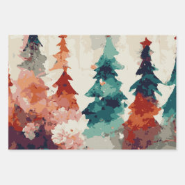 Abstrakter Weihnachtsbaum Set 3 Geschenkpapier Set