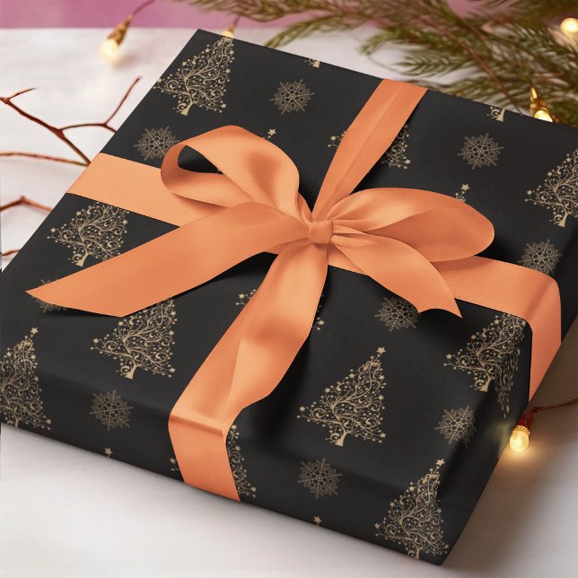 Abstrakter Weihnachtsbaum Snowflake Schwarzer Hint Geschenkpapier (Von Creator hochgeladen)