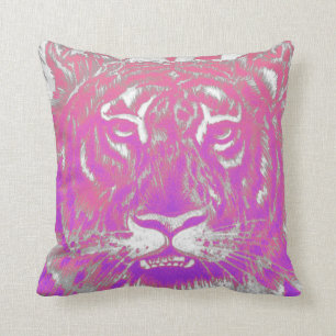 Abstrakter weißer rosa lila ombre Neontiger Kissen