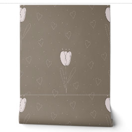 Abstrakter weißer Tulip und Herz auf Earthy Brown Tapete