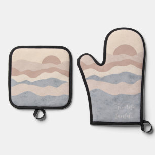 Abstrakter Wellenhintergrund Ofenhandschuh & Topflappen-Set