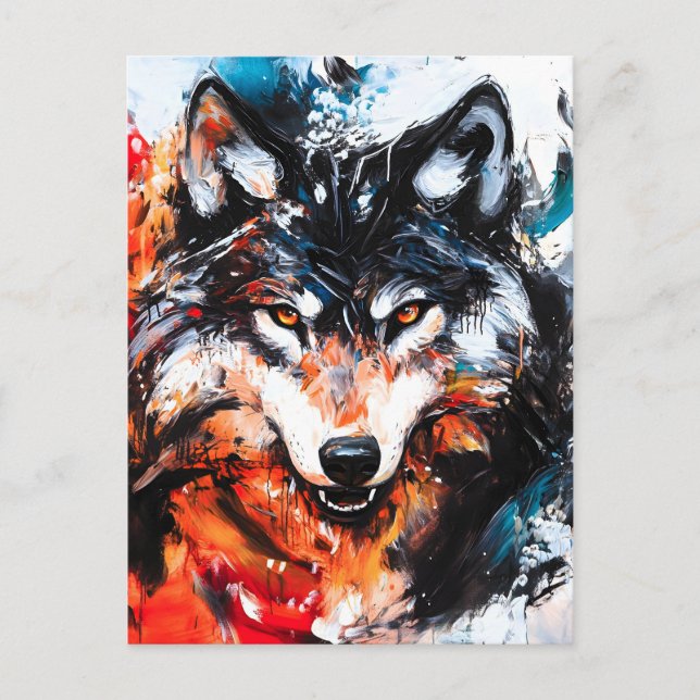 Abstrakter Wild Spirit Wolf Feiertagspostkarte (Vorderseite)